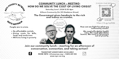 Hauptbild für Community Lunch  + Meeting: How Do We Solve The Cost-Of-Living Crisis?
