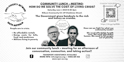 Image principale de Community Lunch  + Meeting: How Do We Solve The Cost-Of-Living Crisis?