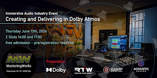 Image principale de Creating and delivering in Dolby Atmos (5pm)
