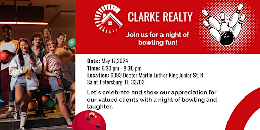 Primaire afbeelding van Free Bowling Night with Clarke Realty!