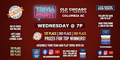 Imagen principal de Trivia Night | Old Chicago - Columbia SC - WED 7p @LeaderboardGames