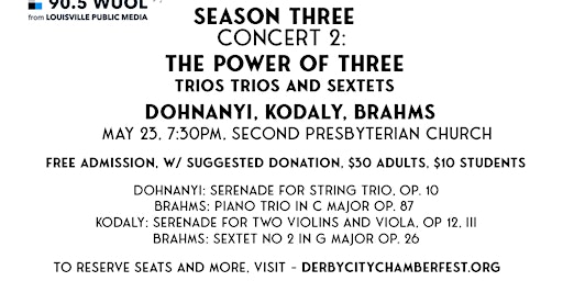 DCCMF Concert 2: The Power of Three - Trios, Trios, and Sextets primary image