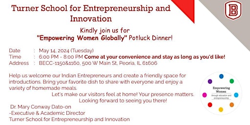 Primaire afbeelding van Kindly join us for "Empowering Women Globally" Potluck Dinner!