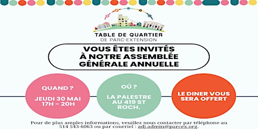 Hauptbild für Assemblée Générale Annuelle 2024 - Table de quartier de Parc -Extension
