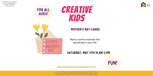 Imagen principal de Creative Kids: Mother's Day Cards at Ponderosa Joint-Use Branch