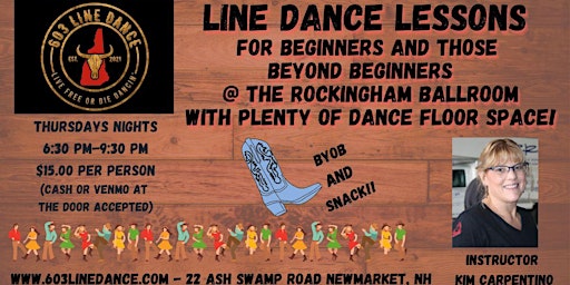 Primaire afbeelding van 603 Line Dance lessons Thursdays, hosted by Kim  Carpentino