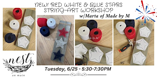 Primaire afbeelding van NEW! Red White & Blue Stars String Art Workshop w/Marta of Made by M