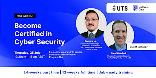 Primaire afbeelding van Webinar - UTS Cyber Security Program Info Session: July 25, 12:30pm