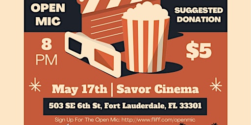 Imagem principal de FLIFF After Hours: Open Mic @ Savor Cinema (Hosted by Timothy LaRoque)