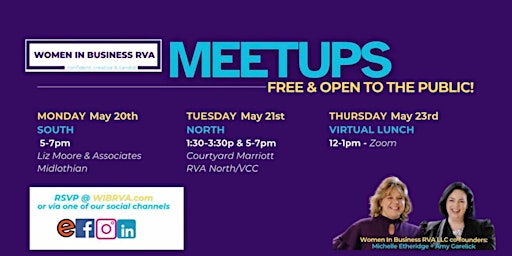 Image principale de SOUTH - MONDAY May 20th - Women in Business RVA MeetUp