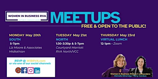 Hauptbild für NORTH - TUESDAY May 21st Women in Business RVA MeetUp (5-7p)