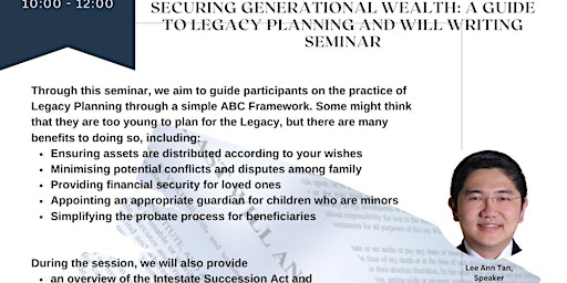 Imagem principal do evento Securing Generational Wealth: A Guide to Legacy Planning and Will Writing