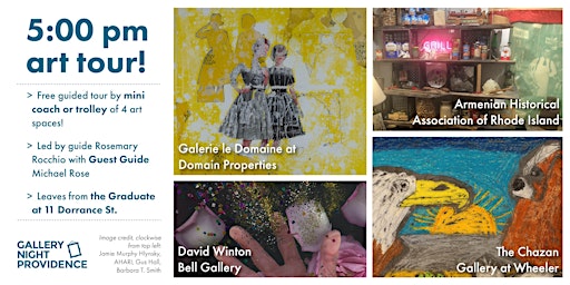 Imagem principal do evento 5:00 pm Trolley or Mini Coach Art Tour! with Gallery Night Providence