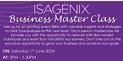 Hauptbild für ISAGENIX Business Masterclass Sydney