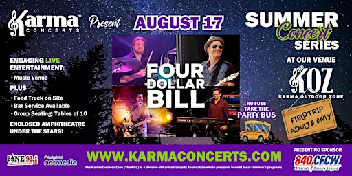 Imagem principal do evento Karma Concerts Adult Bus Field Trip with Four Dollar Bill August 17th
