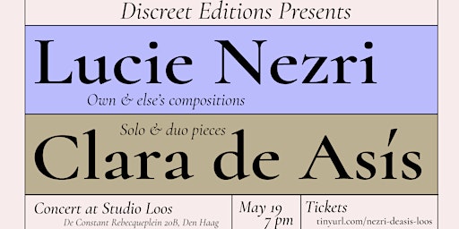 Imagem principal do evento Lucie Nezri & Clara de Asís - Discreet Editions