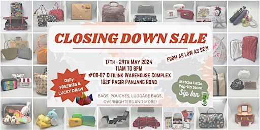 Primaire afbeelding van BAGS & LUGGAGE CLOSING DOWN SALE - EVERYTHING MUST GO AT LOW PRICES