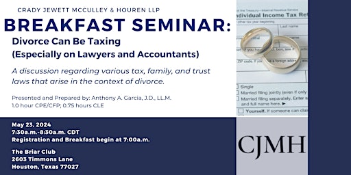CJMH May Breakfast Seminar - Divorce Can Be Taxing primary image
