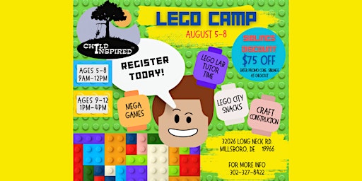Imagem principal do evento Child Inspired's Children's Summer Program:  Lego Theme (Ages 5-8)