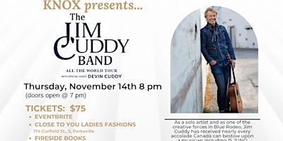 Knox presents...The Jim Cuddy Band, All The World Tour, Thursday Nov 14/24. primary image