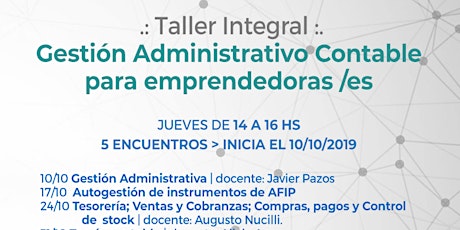 Imagen principal de Taller Integral "Gestión Administrativo Contable para Emprendedoras/es"