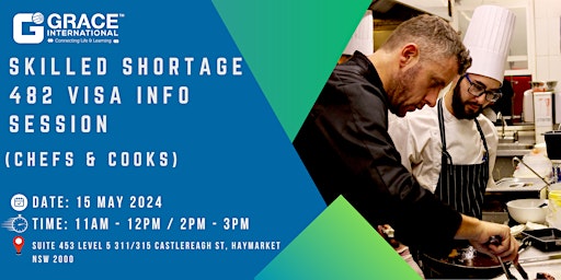 SKILLED SHORTAGE 482 VISA INFO SESSION FOR CHEFS & COOKS primary image