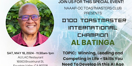 Special Event:  NAAAPOC Toastmasters Networking Lunch with Guest Speaker