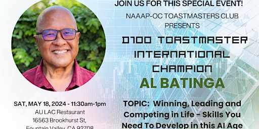 Image principale de Special Event:  NAAAPOC Toastmasters Networking Lunch with Guest Speaker
