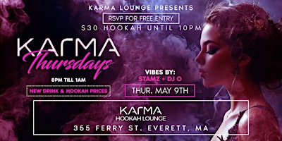 Primaire afbeelding van Karma Thursdays New drink & Hookah prices Afrobeats Hip Hop & More