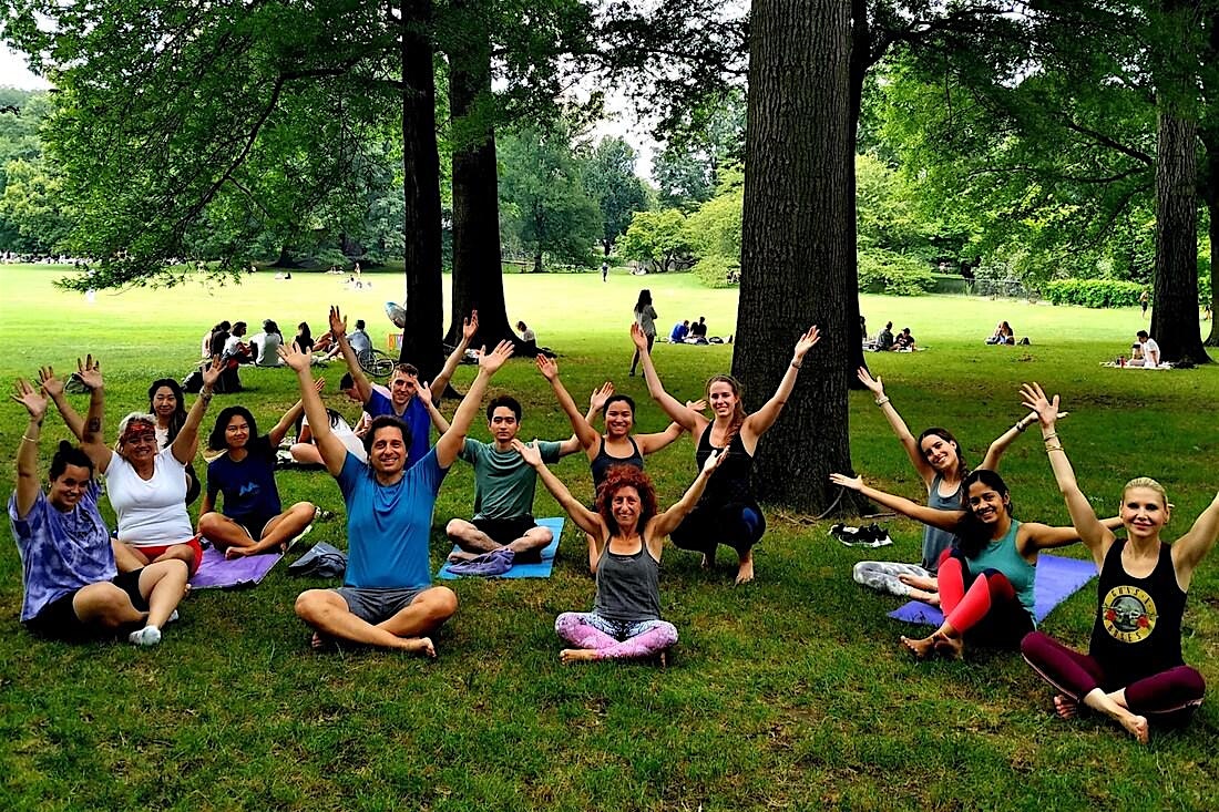 Beginners yoga class at the park