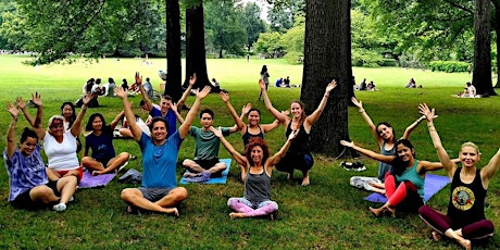 Beginners yoga class at the park