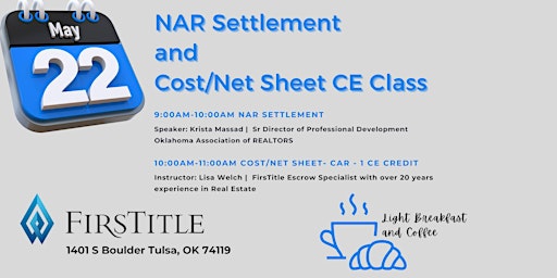 Hauptbild für OAR & FirsTitle discuss NAR Settlement and Offering Cost/Net Sheet CE Class