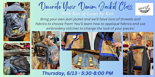 Imagem principal do evento Decorate Your Own Denim Jacket Sewing Class with Keri of Loops by Keri