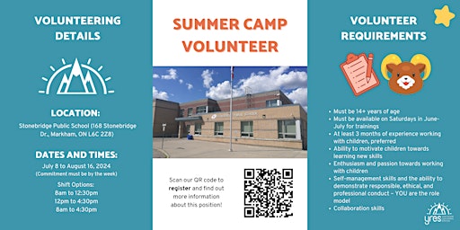 Primaire afbeelding van 2024 Summer Camp Volunteer -  Stonebridge  PS