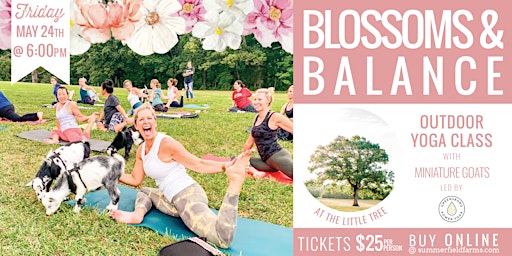 Imagem principal do evento Blossoms and Balance Goat Yoga 5.24.24