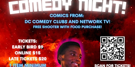 Comedy Night! Featuring DC CLUB Comics! Free Shooter with Food Purchase!