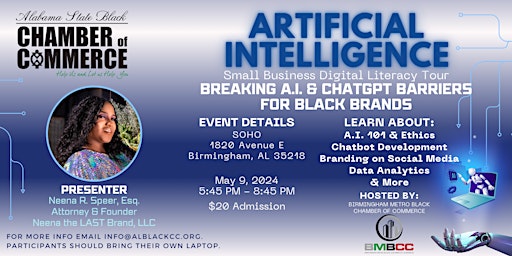 Image principale de ASBCC  Breaking A.I. & ChatGPT Barriers For Black Brands Tour 2024 Bham