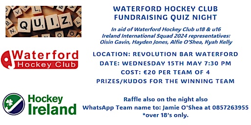 Primaire afbeelding van Waterford Hockey Club Fundraising Quiz