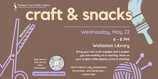 Imagen principal de Craft & Snacks for Adults @ Wollaston Library