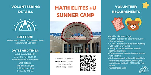 Primaire afbeelding van Math Elites +U Summer Camp Volunteer
