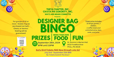 Imagem principal do evento Theta Chapter, Chi Eta Phi Sorority Inc. Designer Bag Bingo