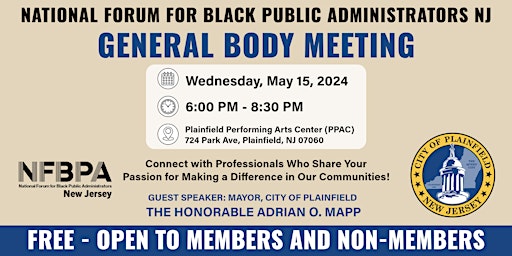 Immagine principale di National Forum for Black Public Administrators NJ General Body Meeting 