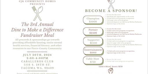 3rd Annual Dine to Make a Difference Fundraiser Meal primary image