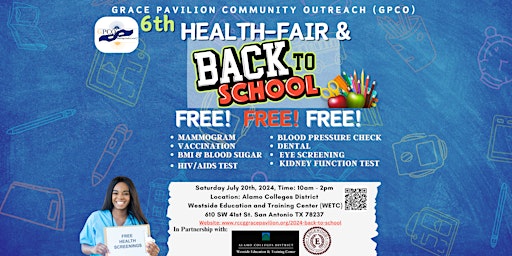 GPCO Health-Fair & Back -2- School 2024 - REGISTER FOR FREE SCHOOL SUPPLIES primary image