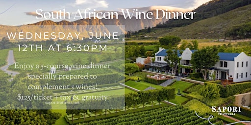Imagem principal do evento Sapori Presents South African Wine Dinner