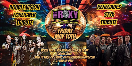 Primaire afbeelding van FOREIGNER AND STYX TRIBUTE BAND LIVE AT THE ROXY!! FRIDAY 5/10/24