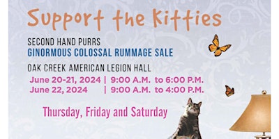 Primaire afbeelding van 3-Day Colossal Rummage Sale June 20, 21, & 22 Benefiting Second Hand Purrs