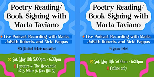 Immagine principale di Poetry Reading/Book Signing + Live Podcast Recording with Marla Taviano 