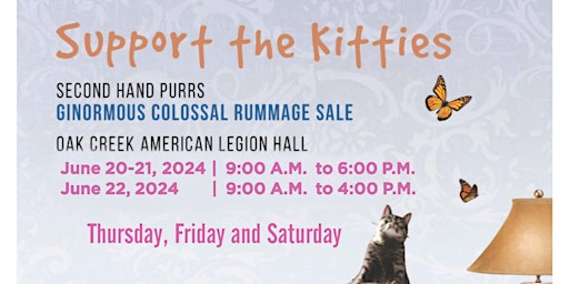 Imagen principal de 3-Day Colossal Rummage Sale June 20, 21, & 22 Benefiting Second Hand Purrs