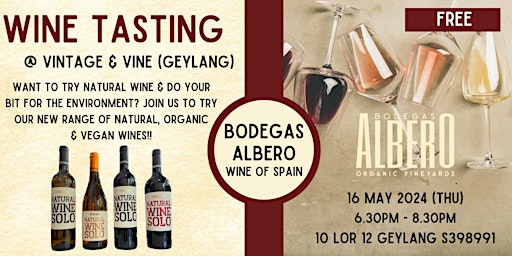 Imagem principal do evento [Free] Wine Tasting @ Vintage & Vine (Geylang) - 16 May 2024 (6.30-8.30pm)